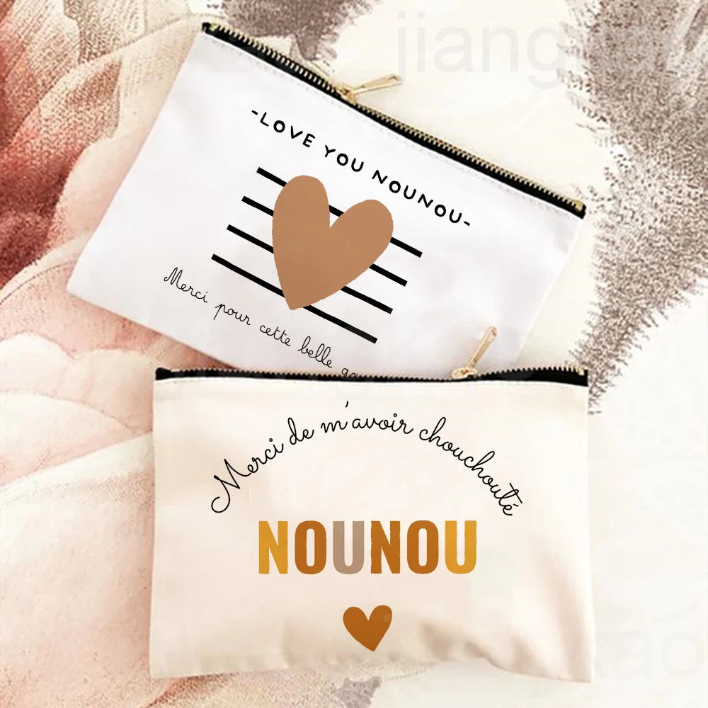 Thank You for Caring for Me As A Nanny French Print Cosmetic Bag Travel Toiletry Organizer Bags Women Makeup Bag Gift for Nounou