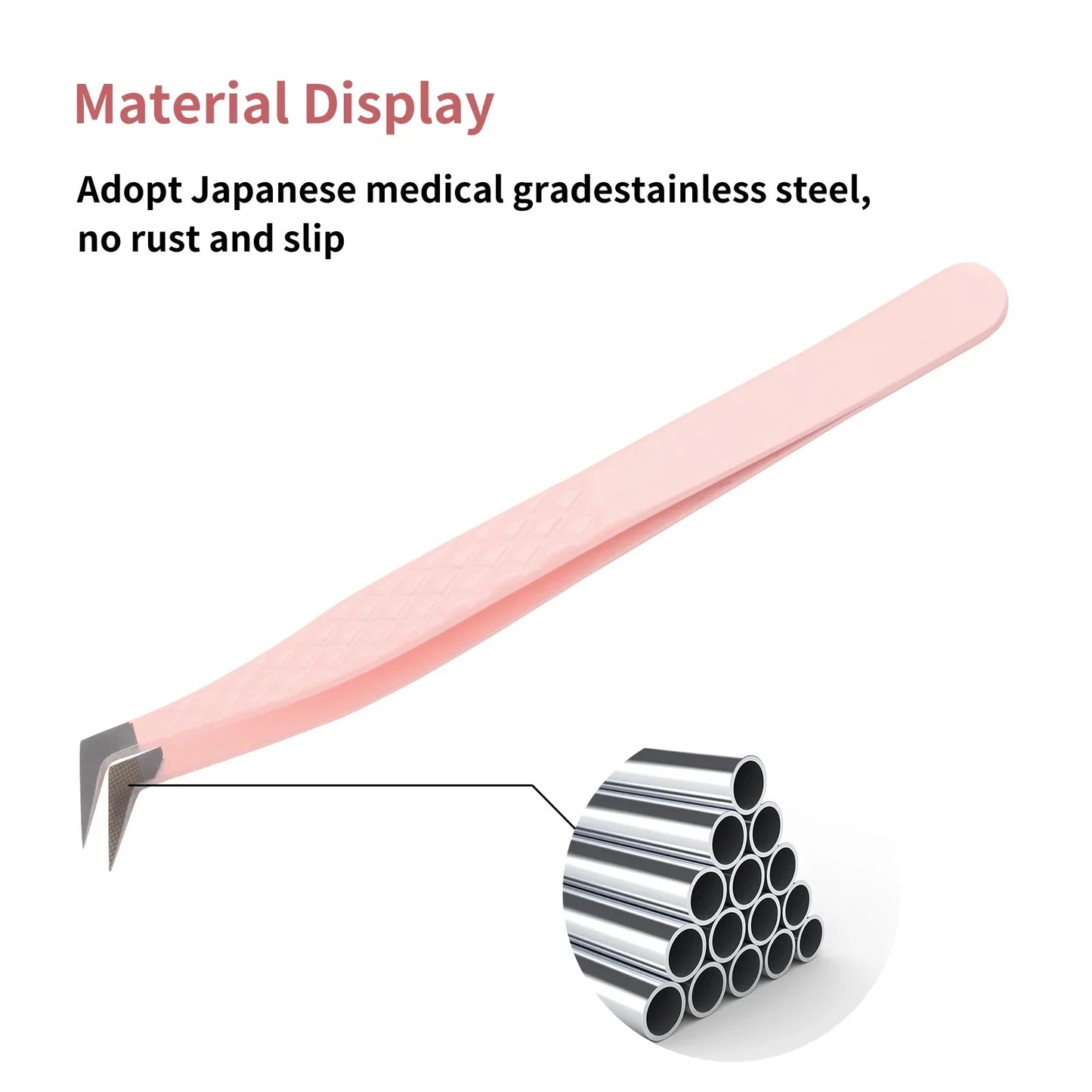 GEMERRY 1 PC Eyelash Tweezers With Fiber Tips Pink Professional Steel High Precision for Volume Fans Lashes Extensions Makeup