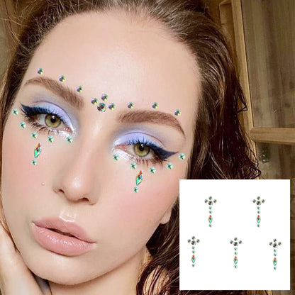 Red Heart Face Jewelry Temporary Tattoos Eye Forehead Diamonds Jewels Makeup Sticker Sparkle Water Drop Gems Nail Art Festival
