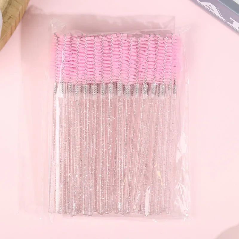50Crystal Eyelash Comb with Holder Disposable Eyelash Extension Brush Mascara Applicator Professional Makeup Tool Set