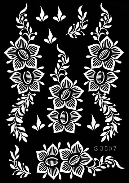 Reusable Henna Stencil for Hand Body Painting Flower Henna Tattoo Template for Women Wedding Festival Body Makeup Tattoo Tools