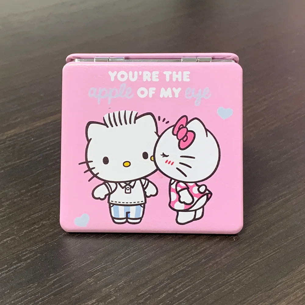 Hello Kitty Mirror Portable Small Mirror Hello Kitty Sanrio Portable Folding Mirrors Double-Sided Pattern Makeup Gift For Girl