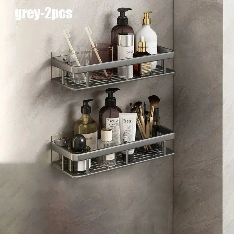 Aluminum Alloy 1/2/3pcs No Drill Wall Bathroom Shelf Shampoo Rack Makeup Storage Organizer Shower Shelf Bathroom Accessories