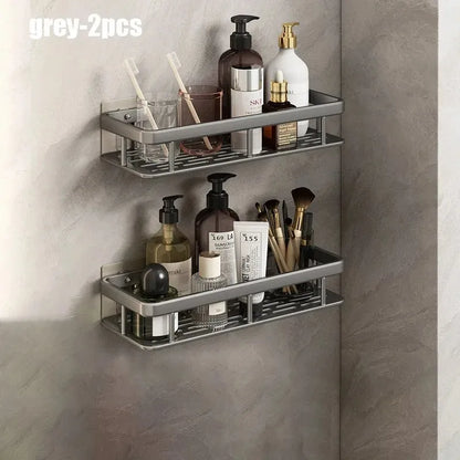 Aluminum Alloy 1/2/3pcs No Drill Wall Bathroom Shelf Shampoo Rack Makeup Storage Organizer Shower Shelf Bathroom Accessories