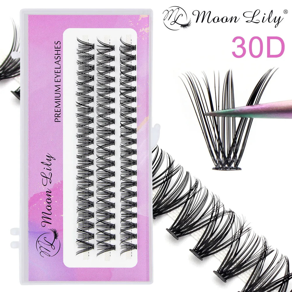 Moonlily 20D/30D Individual Cluster Eyelash Extension Natural Long Black 3D Volume Effect Faux Lashes Bunche Makeup Cilias