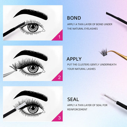 Eyelash Bond and Seal for DIY Lash Clusters Long Lasting Lash Glue Hold 48-72 Hours Waterproof Mascara Wand Makeup