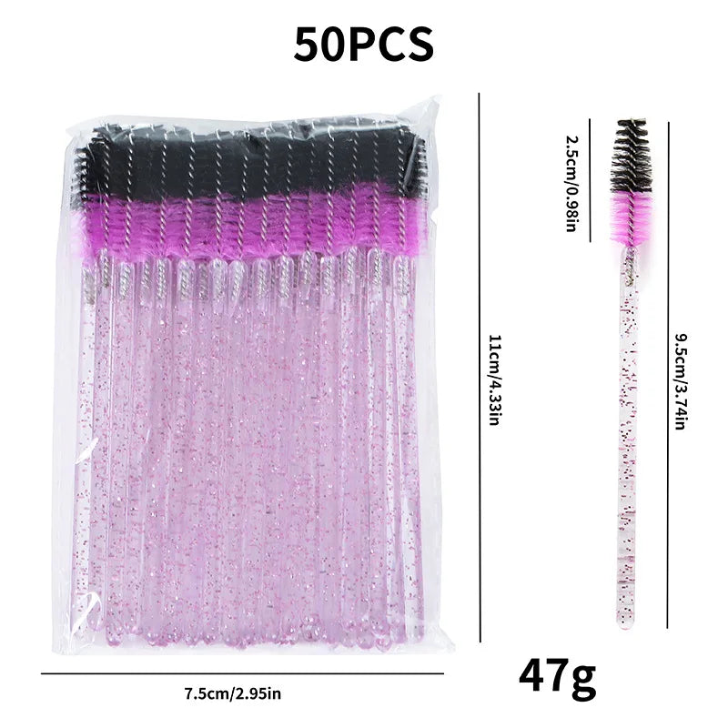 50pcs Disposable Mixed Color Eyelash Brushes Crystal Eye Lash Mascara Wands Glitter Lash Comb Spoolies Micro Makeup Applicators