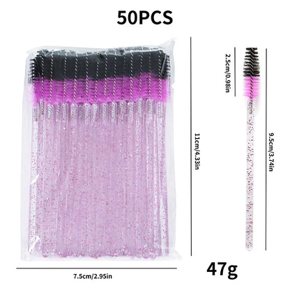 50pcs Disposable Mixed Color Eyelash Brushes Crystal Eye Lash Mascara Wands Glitter Lash Comb Spoolies Micro Makeup Applicators