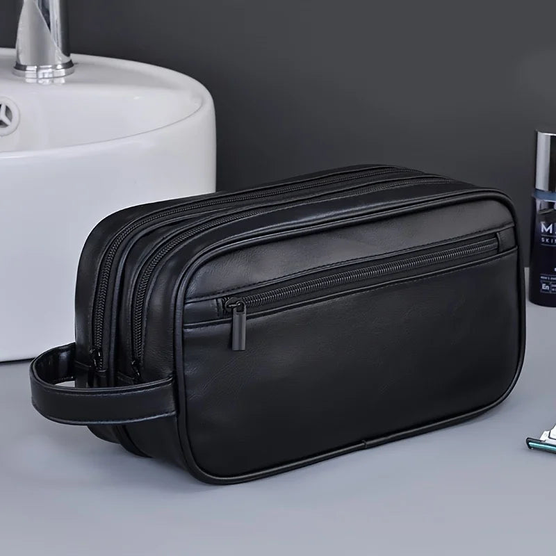 2025 Portable Double-layer Toiletry Bag for Men and Women Sports Business Travel PU Leather Casual Handbag Waterproof Makeup Bag
