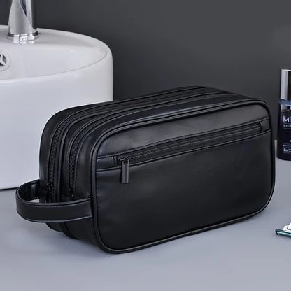 2025 Portable Double-layer Toiletry Bag for Men and Women Sports Business Travel PU Leather Casual Handbag Waterproof Makeup Bag