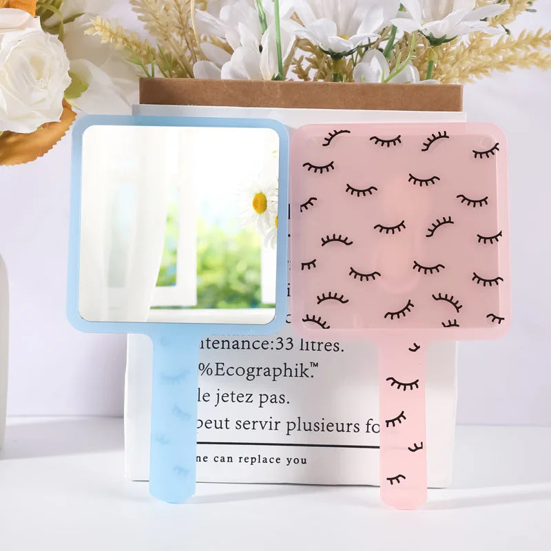 Square Handheld Eyelash Extension Makeup Vanity Mirror  Student Bathroom Handle Hand Mirror SPA Salon Compact Mirrors Portable