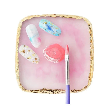 Natural Resin Stone Luxury Nail Art Palette Mix Color Drawing Pallet Gel Polish Display False Nail Tips Shelf DIY Manicure Tools