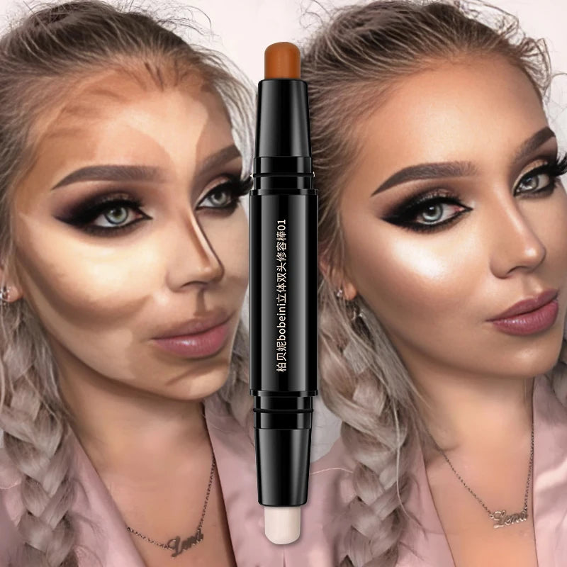 Double Head Highlight Pen High Quality Makeup Base Foundation Stick Contouring Stick for Three-dimensional Nose Bridge Shadow