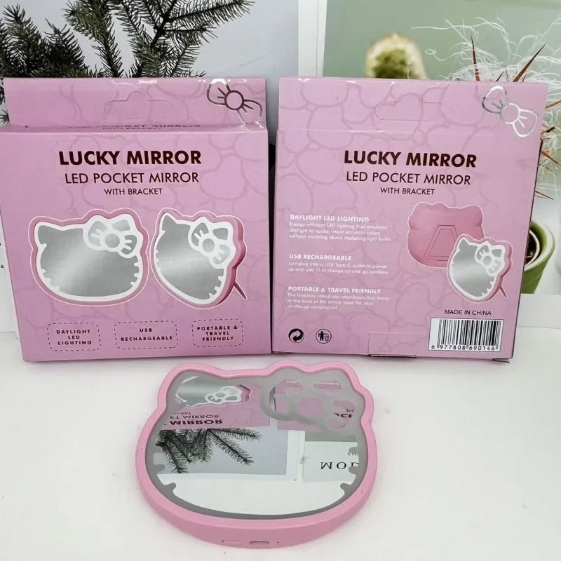 Kawaii Anime Hello Kitty USB Light Mirror Cartoon Character Styling Accessories Portable Desktop Makeup Mirror Room Decoration