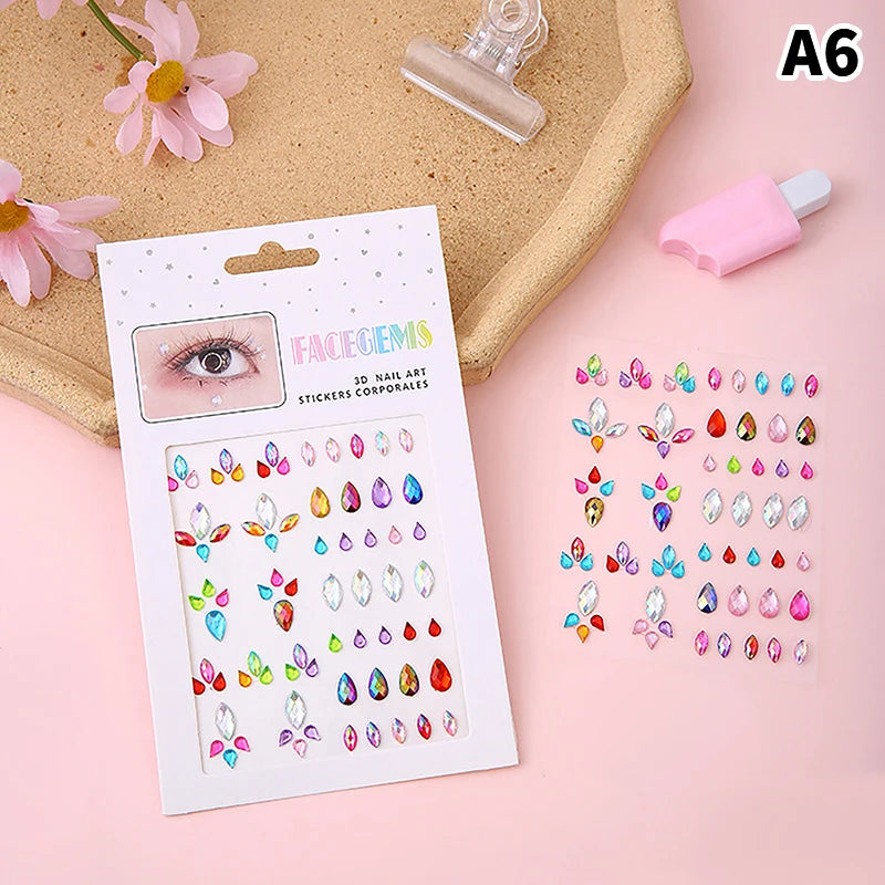 Makeup Diamond Eyes Face Festival DIY Body Crystal Gems Tattoo Adhesive Rhinestone Nail Art Decoration Acrylic Eyeshadow Sticker