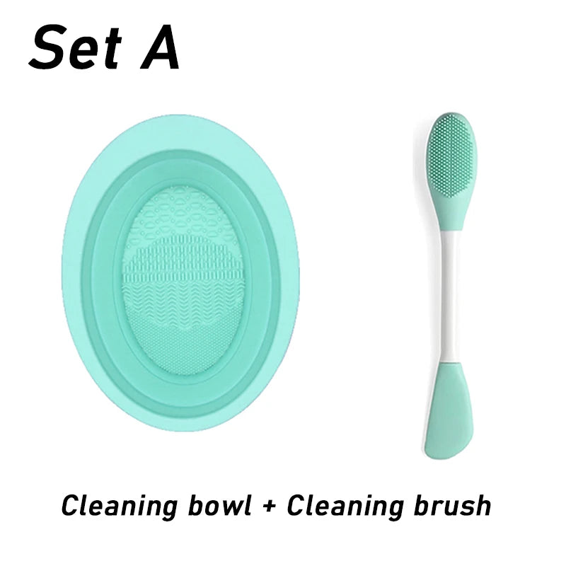Soft Silicone Makeup Brush Cleaner Folding Powder Puff Cleaning Bowl Eyeshadow Brush Cleaning Pad Beauty Tools Portable Washing