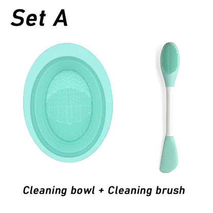 Soft Silicone Makeup Brush Cleaner Folding Powder Puff Cleaning Bowl Eyeshadow Brush Cleaning Pad Beauty Tools Portable Washing