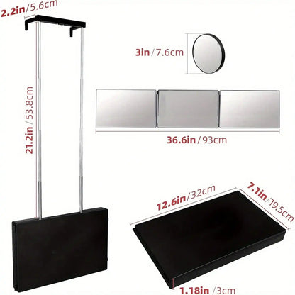 3 Way Mirror For Hair Cutting, 360 Trifold With Height Adjustable Telescoping Hooks For Makeup And Braiding