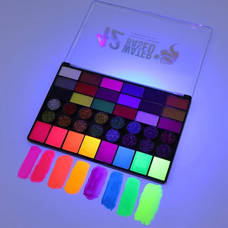 42 Colors Water Soluble Face Body Painting Set UV Neon Glitter Face Paint Art Halloween and Christmas Party Body Paint Makeup