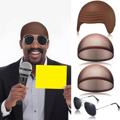 4 Pcs Bald Caps Set Makeup Bald Head Wig Caps Cosplay Costume Accessories for Men Women Party Supplies