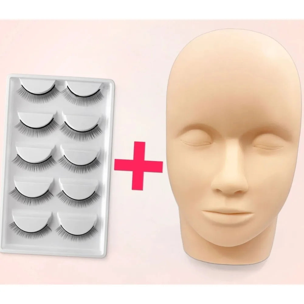 Eyelash Extension Training Head & Lashes Pack Makeup Practice Model Fake Mannequin Head Practicing Lashes Extensions Supplies