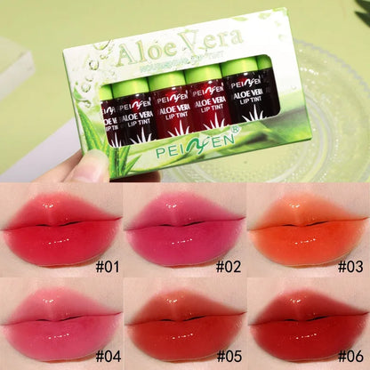 6 Color Aloe Vera Liquid Lipstick Set Color Changing Lip Gloss Lasting Moisturizing Lip Tint Beauty Korean Cosmetics Makeup Tool
