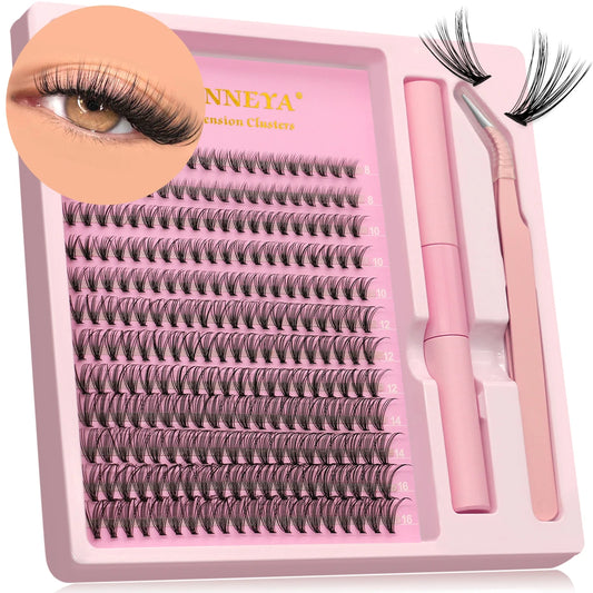 GROINNEYA DIY Lash Extension Kit Natural Volume Includes Eyelash Tweezers Bonding Glue For Salon-Quality Results at Home Makeup