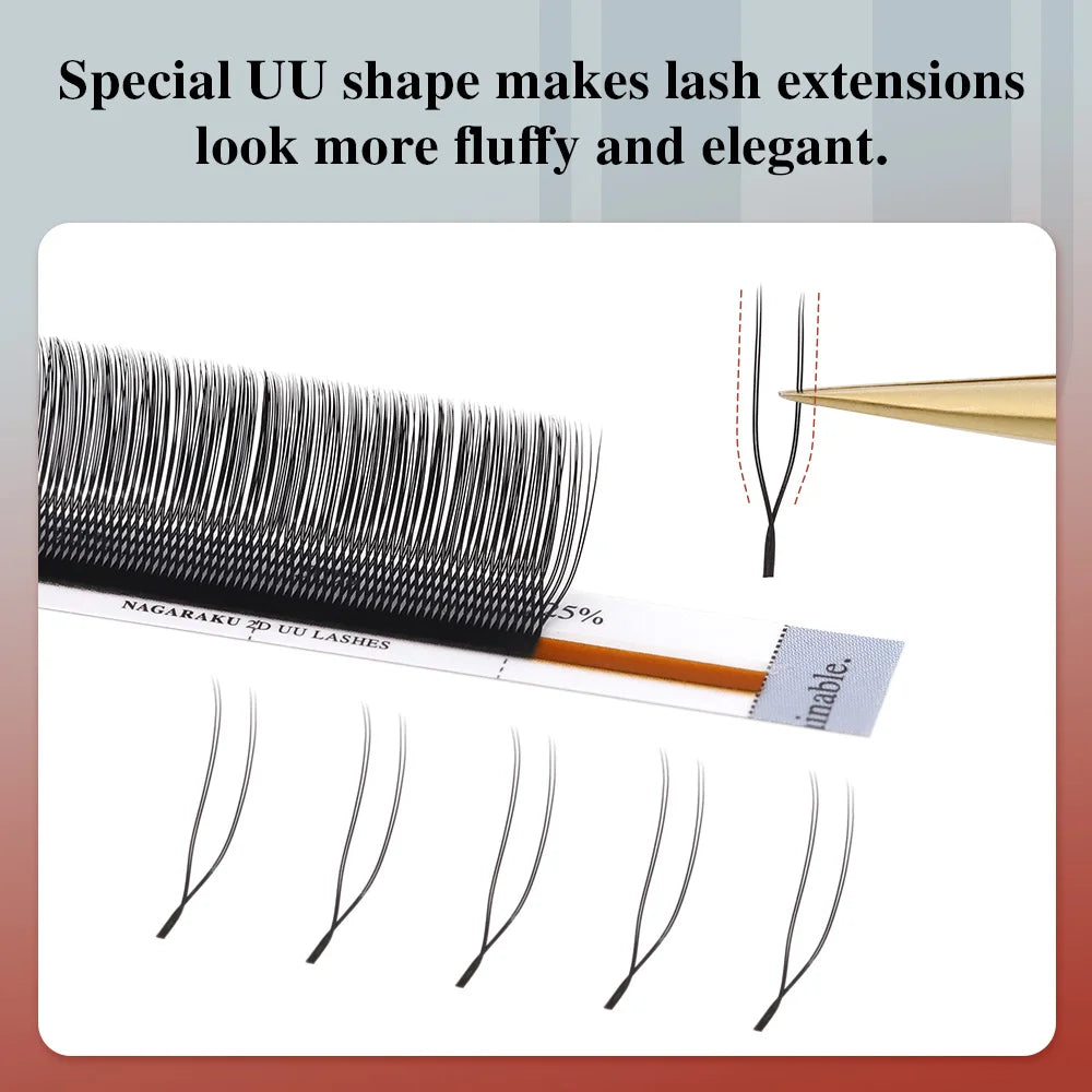 NAGARAKU 10 cases U Shape YY 2D UU Soft Light Natural Eyelash Extensions Parallel Makeup Supplies