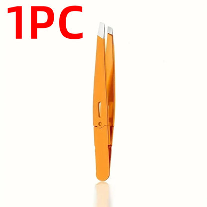 1/3/5PCS Eyebrow Tweezers Color Beauty Fine Hair Puller Makeup Tool Stainless Steel Diagonal Eyebrow Clip Disassembly (Orange)