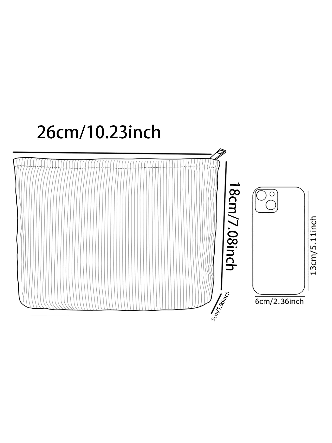 Minimally designed floral printed corduroy zipper makeup bag, lightweight and multifunctional cosmetic storage bag