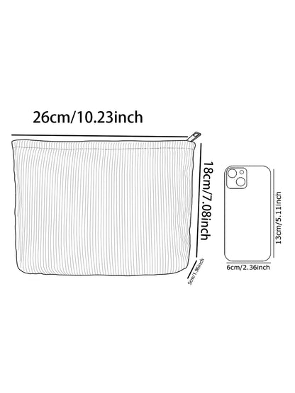 Minimally designed floral printed corduroy zipper makeup bag, lightweight and multifunctional cosmetic storage bag