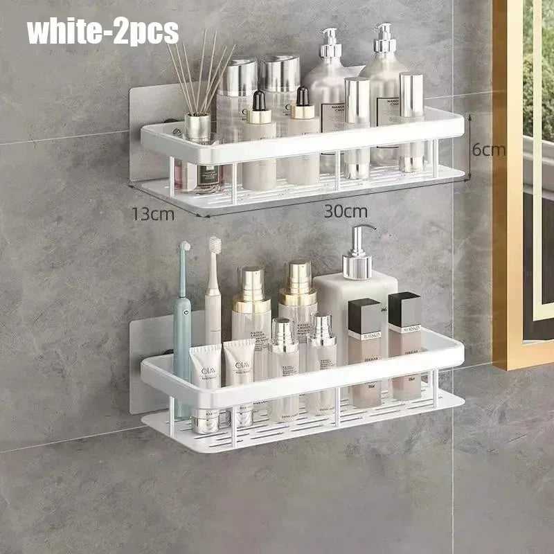 1/2/3pcs Aluminum Alloy No Drill Wall Bathroom Shelf Shampoo Rack Makeup Storage Organizer Shower Shelf Bathroom Accessories