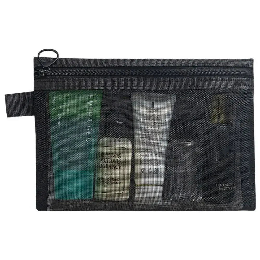 Fashion Large Capacity Mesh Cosmetic Bag Square Bag Zipper Bag Makeup Bag Pencil Cases Wash Pouch Cosmetic
