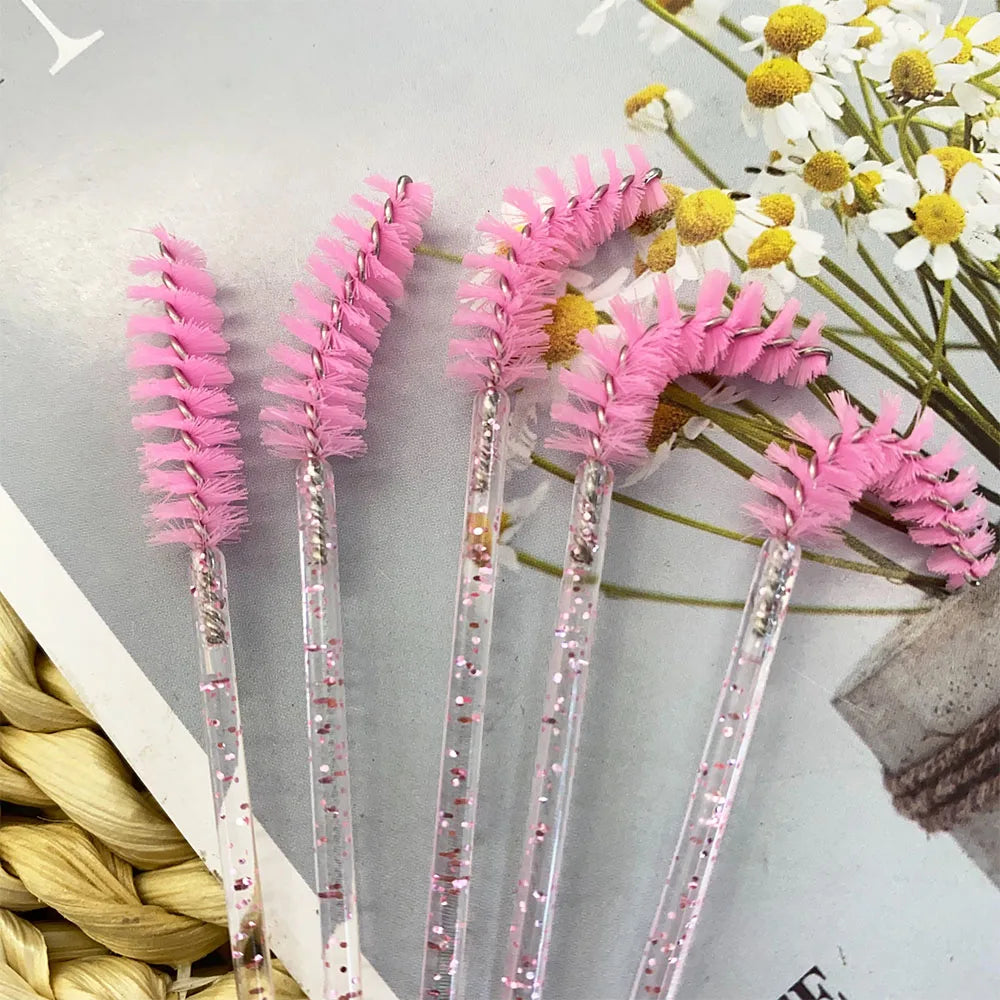 500Pcs Crystal Eyelash Makeup Brush Diamond Handle Mascara Wands Eyelash Extension Tool Disposable Spoolie Wands for Mascara