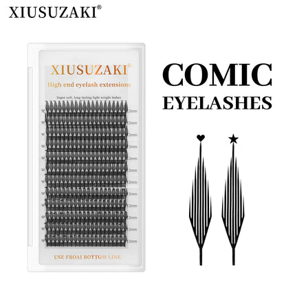 XIUSUZAKI Feather Shape Premade Fan Lashes New Heart Star Comic Spire Lashes Individual Volume False Eyelashes Extensions Makeup