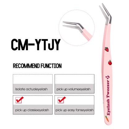 Eyelash Tweezers Pink Strawberry Stainless Steel Superhard Tweezers For Lash Extension High Precision Anti-Static Makeup Tweezer
