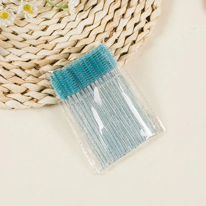 50Crystal Eyelash Comb with Holder Disposable Eyelash Extension Brush Mascara Applicator Professional Makeup Tool Set