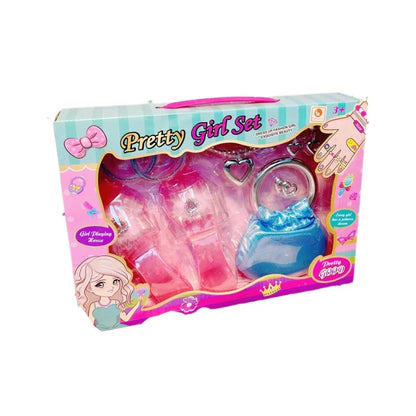 Girls Jewelry Toys Set Crystal Shoes Necklace Crown Earrings Bracelet Play Makeup Dress Up Princess Toys for Kids Role Play