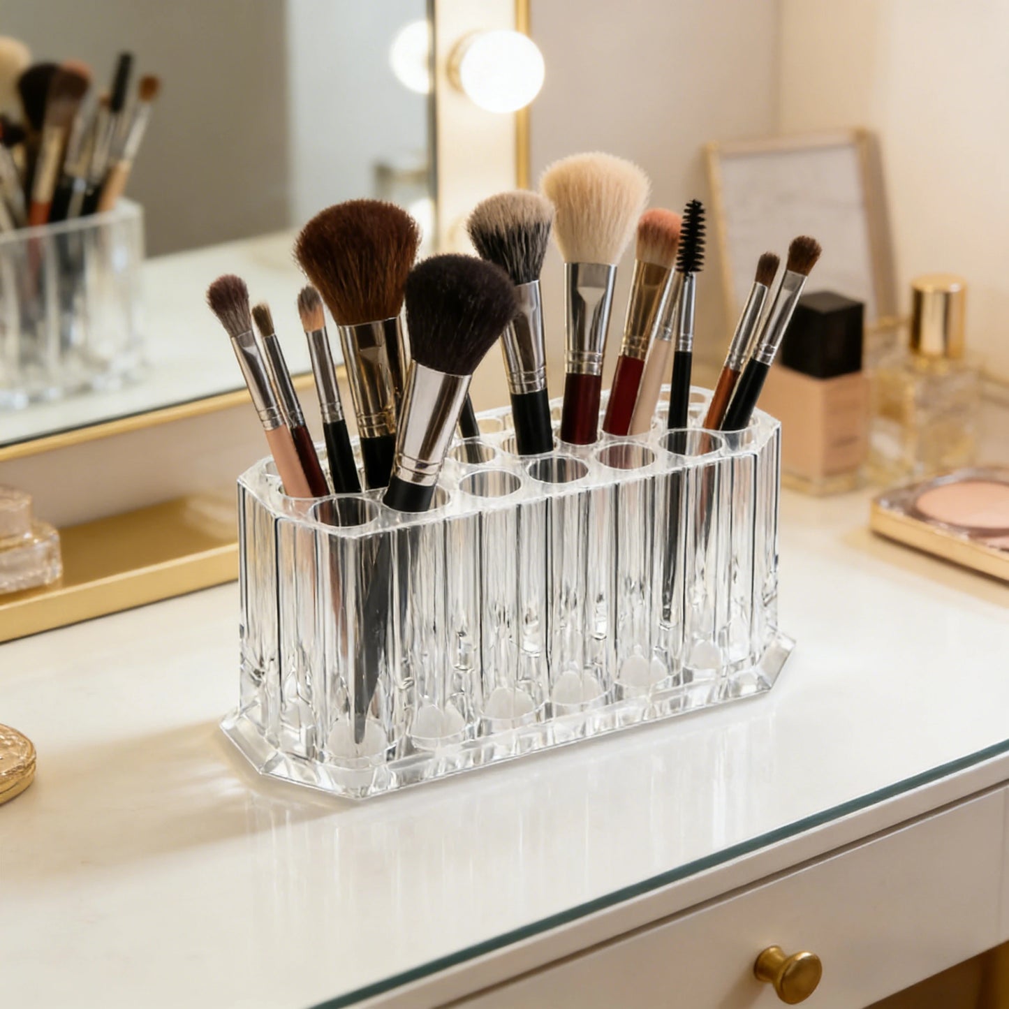 26 Holes Acrylic Nail Brushes Organizer Nail Art Kit Storage Tools Makeup Cosmetics Pen Display Case Holder Holder Showing Shelf