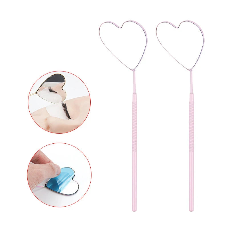 1pcs Eyelash Extension Mirror Long Style Magnify Heart Shaped Hand Mirrors For Checking False Lash Tech Supplies Makeup Tools