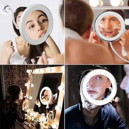 10X Magnifying LED Makeup Mirror with Gooseneck, Suction Cup, 360° Swivel