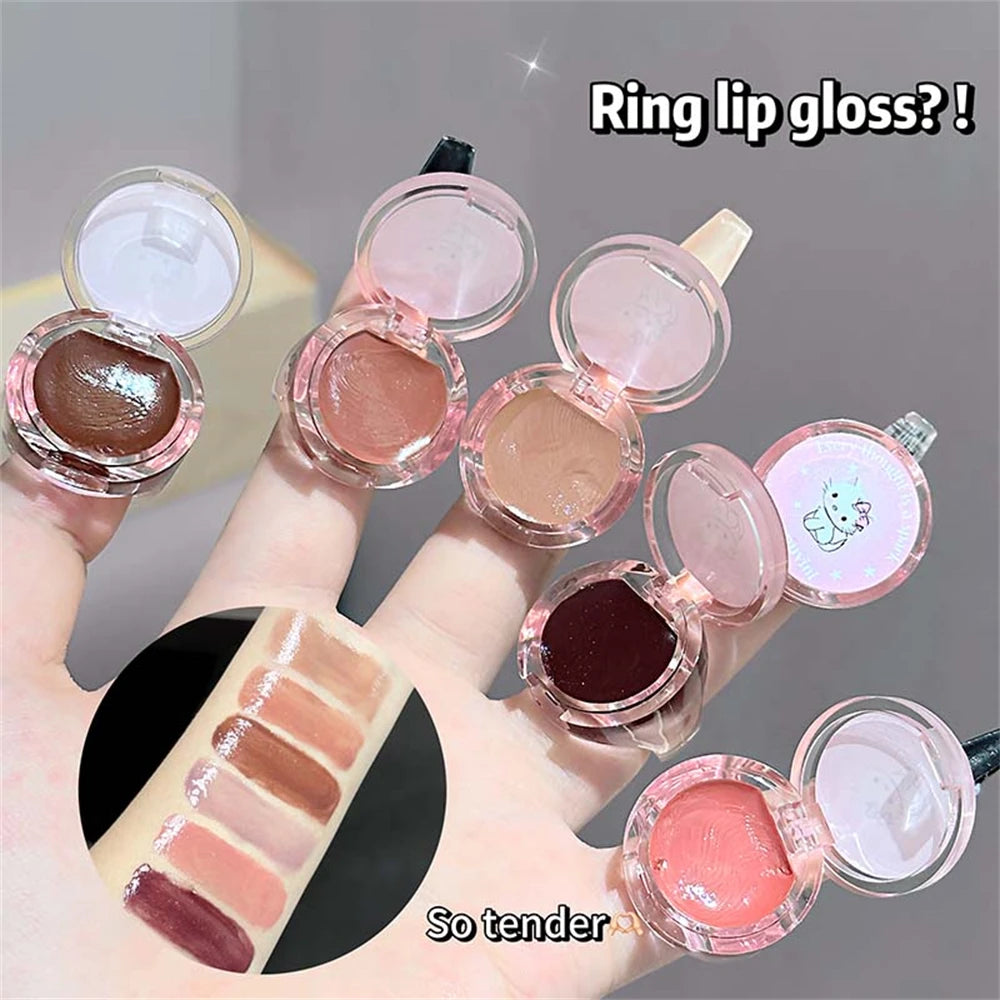 Kitten Ring Solid Lip Gloss–Natural Juicy Shine Moisturizing Tinted Lip Balm Plumping Lipstick Korean Makeup Waterlight Glossy