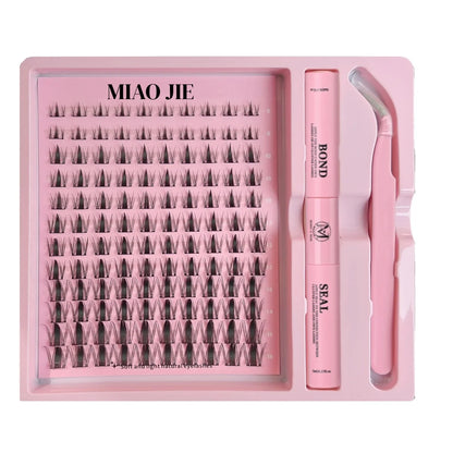 MAIOJIE DIY Clusters Lash Kit 8-16mm Mix Bond&Seal Tweezers Lash Set for Self Application Makeup Individual Eyelash Extensions