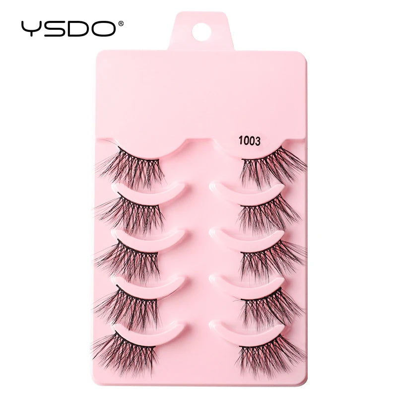 YSDO 5 Pairs Eyelashes Natural Long 3D Mink Lashes Fluffy Volume Mink False Eyelashes Cruelty Free Wispy Lashes Makeup Cilios