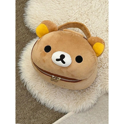 New Cute  Bear Girl Plush Elliptical Stereoscopic Makeup Bag Portable Storage Bag Cute Cartoon Easy Bear Bear Storage