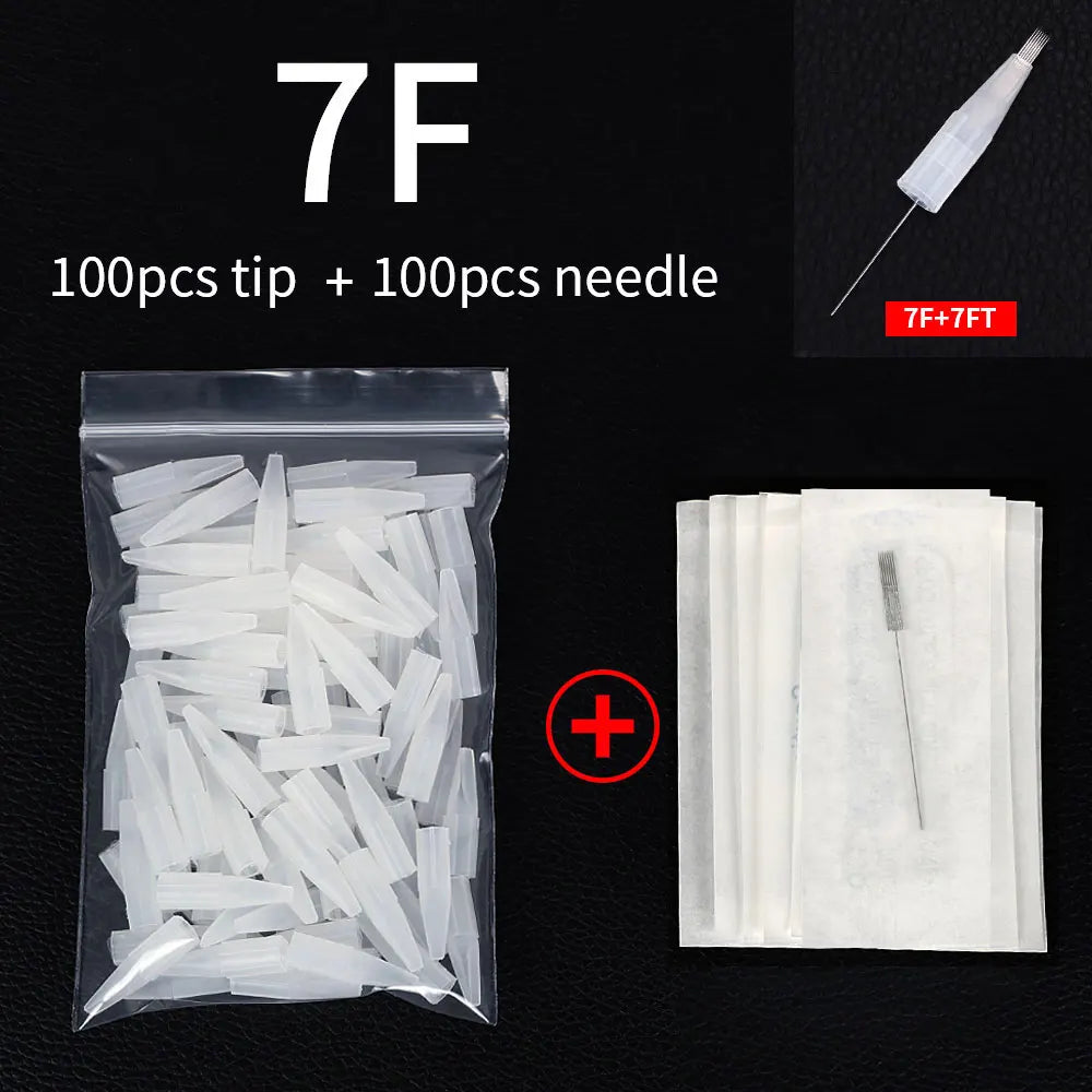 100PCS 1R 3R 5R 5F 7F Tattoo Needles+100Pcs Needle Cap Tips Disposable Microblading for Permanent Makeup Eyebrow Tattoo Machine