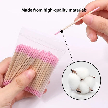 100/300/500Pcs Disposable Wood Cotton Swab Double Head Lipstick Ear Swabs Eyelash Cleaning Cotton Buds Manicure Beauty Supplies