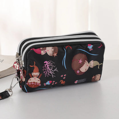 Three-layer Zipper Short Mobile Phone Bag Fashion Hand Makeup WOMEN'S Bag Portable Change Waterproof Multi-layer Pocket Bag