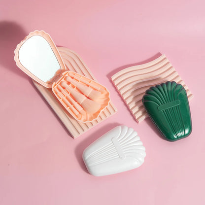 Mini Makeup Brush Set with Mirror Portable Makeup Brush Set, Shell Portable Travel Makeup Brush Set 5 Sizes Brush Mini Complete