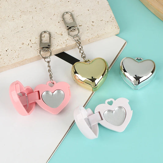 1Pcs Heart Shape Blush Empty Compact with Mirror, Keychain DIY Refillable Powder Case for Makeup